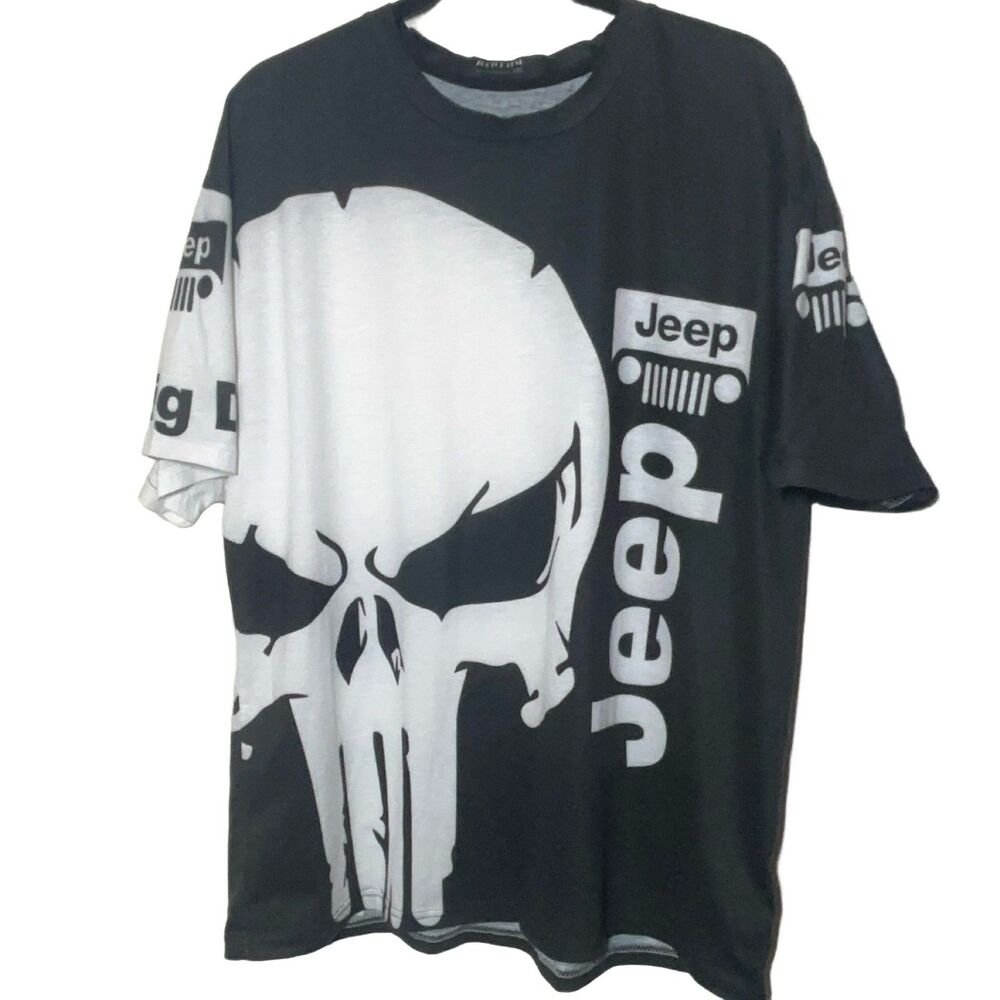 ZOOTOP BEAR Punisher Skull Jeep Graphic T-Shirt HHTX56939 Black White XXL